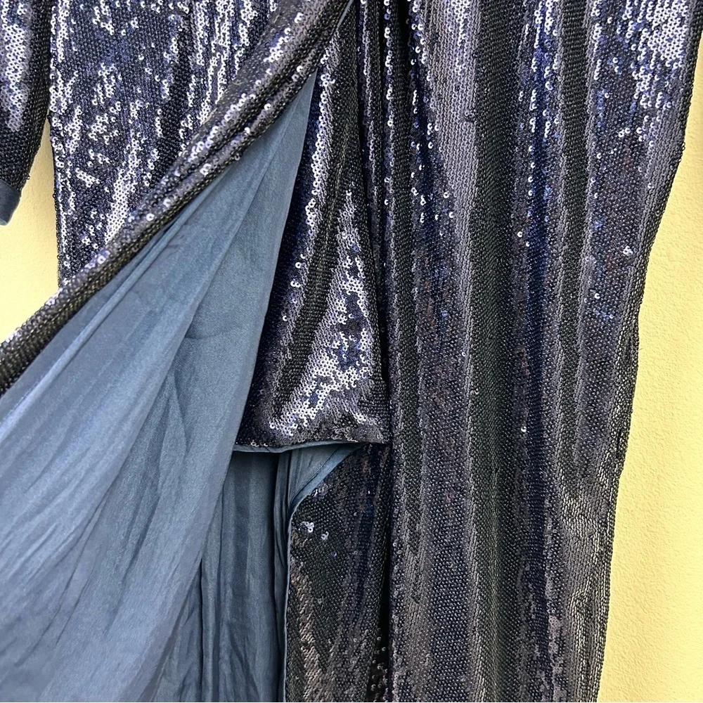 by Anthropologie Twist-Front Sequin Dress Navy Blue size: 8P - Picture 13 of 16